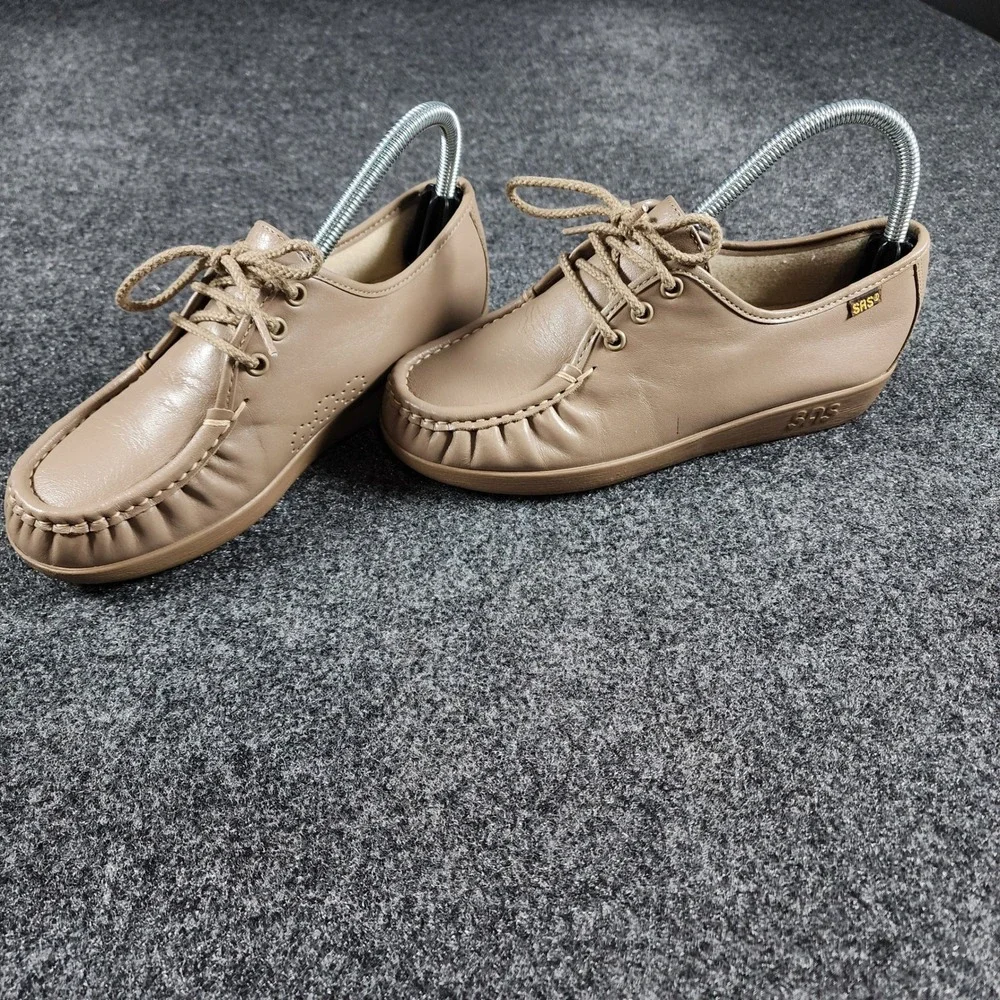SAS Siesta Loafers Womens 6.5 W Taupe Leather Lace Up Comfort Shoes USA Made